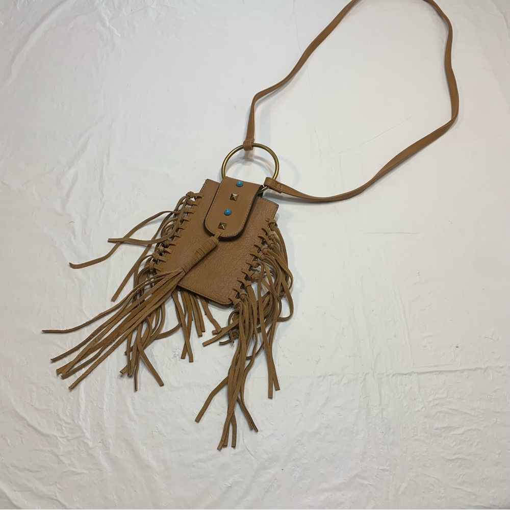 Fringed Tan Leather Crossbody Bag